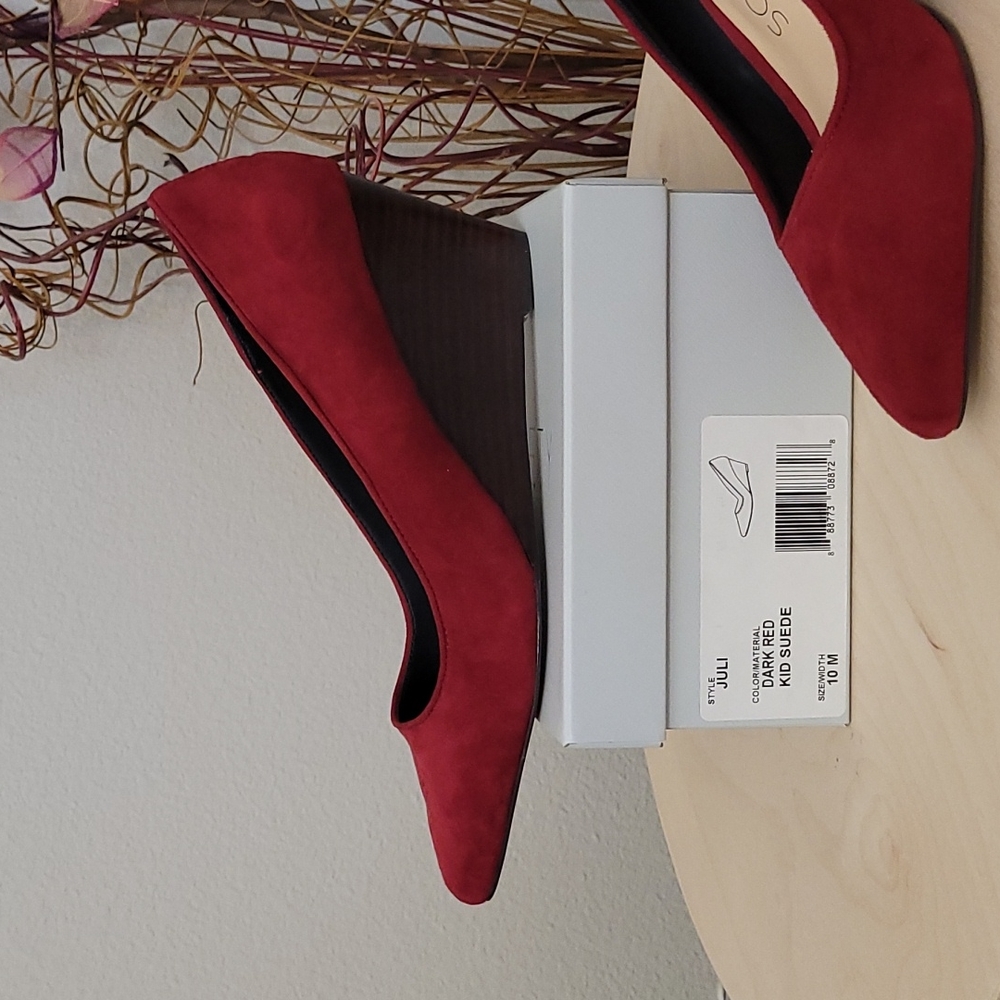 Dark Red Suede Wedges
